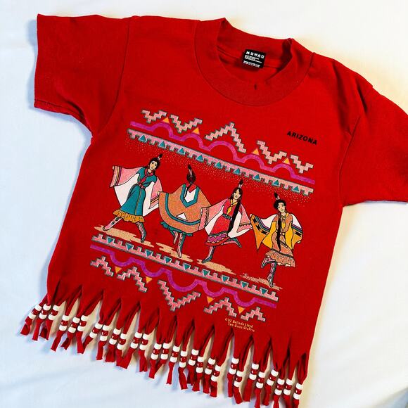 Vintage 1992 Arizona Native American Dancing Beaded Fringe Top Sz 6-8 - Picture 1 of 10